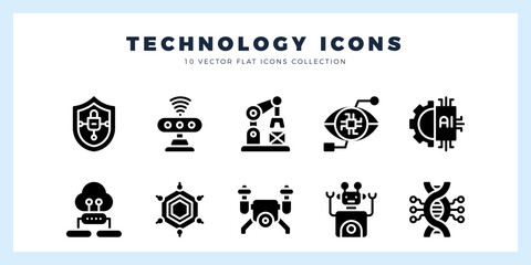 10 Technology of the Future Glyph icon pack. vector illustration.