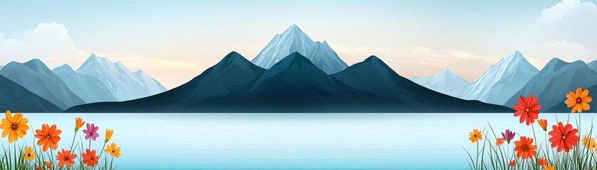 Fototapeta premium Majestic mountain peaks rising above a calm