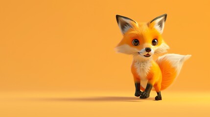 Obraz premium A cute cartoon fox walking on a yellow background.