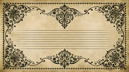 Fototapeta premium Vintage black ink design template for a retro-style letter, featuring intricate patterns and ornate details, Vintage, design