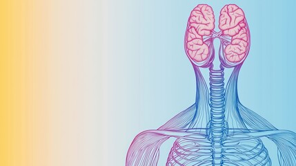 Illustration of human anatomy showing brain and spine on a gradient background.