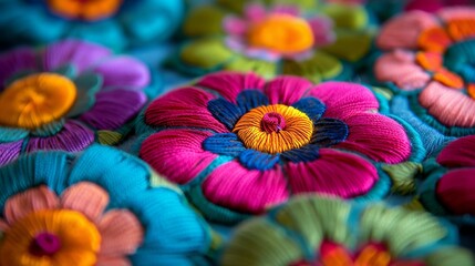 Vibrant Hispanic Heritage A Close-Up of Colorful, Intricately Embroidered Textile Art