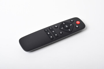 Remote control with minimalist buttons for TV or PC monitor isolated on white background