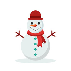 Snowman icon. Cartoon character snowman. Snowman with hat and scarf. Christmas decor. Vector illustration.
