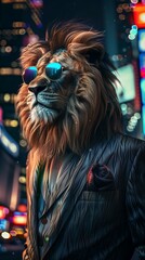 Luxury city look of lion in sunglasses