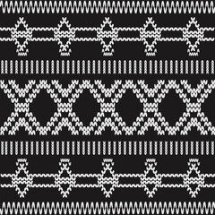 Ikat cross stitch geometric embroidery seamless knitted pattern on damask background. Perfect decorative design for sweater, fabric, decoration, illustration, ornament, texture, textile, interior 