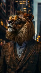 Luxury city look of lion in sunglasses