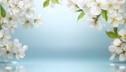 Fototapeta premium copy space with white blossoms on spring border background