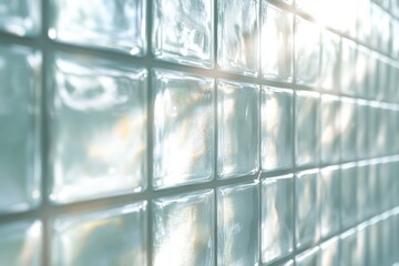 glass brick wall illuminated by natural light, showcasing the transparency and beauty of architectural design in a concept banner