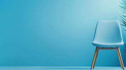 Stylish blue chair against a vibrant blue wall, modern interior design.