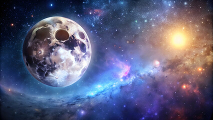 Fototapeta premium Moon in space with stars and galaxies in the background, moon, space, stars, galaxy, outer space, astronomy