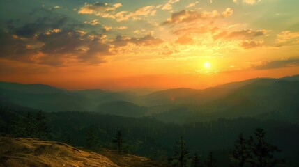 Majestic Sky over Wilderness at Sunset: A Spectacular Natural Scenery. Witness the Beauty and Serenity.