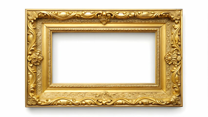 Gold picture frame shining on white background, gold, luxury, shiny, elegant, decoration, border, blank, empty, space