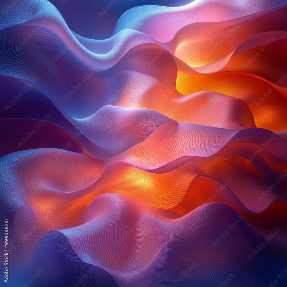 Aufkleber an abstract, colorful wave pattern blending vibrant blues, purples, and oranges, creating a dynamic 