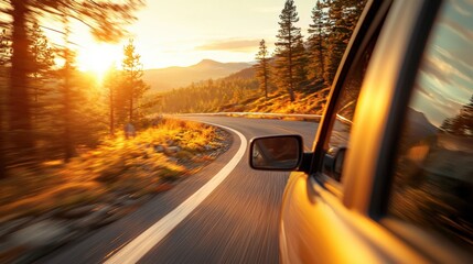 Minimalist Drive: Intimate Car Details on Winding Road with Depth of Field