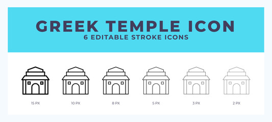Greek temple icon set with different stroke. Vector illustration with editable stroke.
