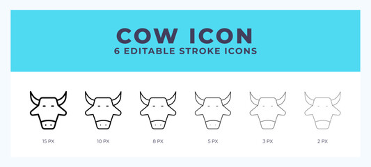 Cow icon with editable stroke. Outline icon vector illustration.