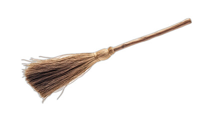 A broomstick hovering in mid-air isolated on a plain white background