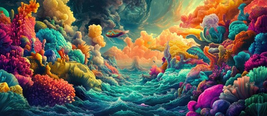 Obraz premium A vibrant and imaginative surreal seascape filled with vivid colors