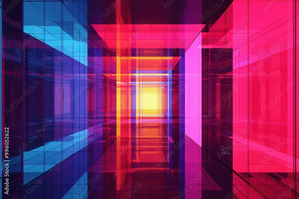 Poster abstract shapes in 3d space, vibrant projection mapping interaction