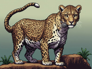 animal leopard pixel art 8 bit, AI generated