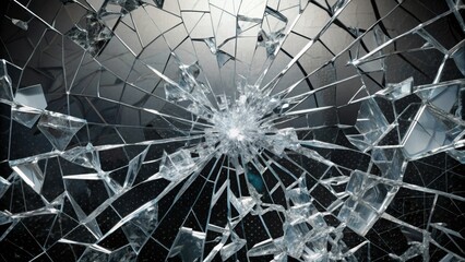 Shattered glass is forming a radial pattern on a transparent background
