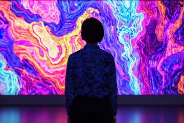 Fototapeta premium Interactive projection mapping in a dark environment, vibrant digital artwork