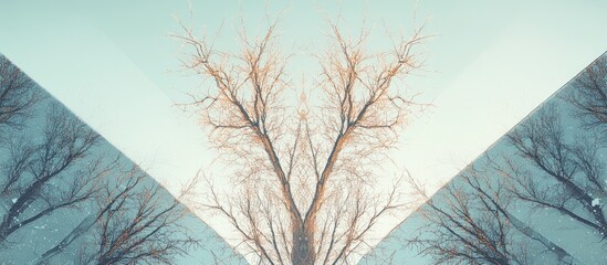 Geometric arrangement of winter trees abstract surrealism branches in color negative artistic photography imaginative design influenced by psychological elements