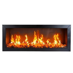 Modern bio fireplace is burning with a warm orange flame, providing a cozy atmosphere
