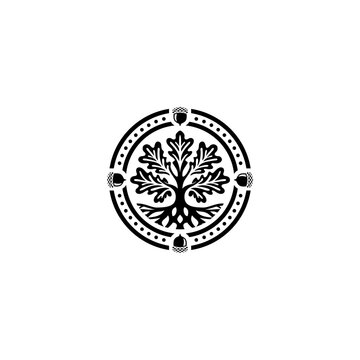 recommend clip art: line art nature logo vector design oak tree inside circle, abstract tree logo symbol inside circle
