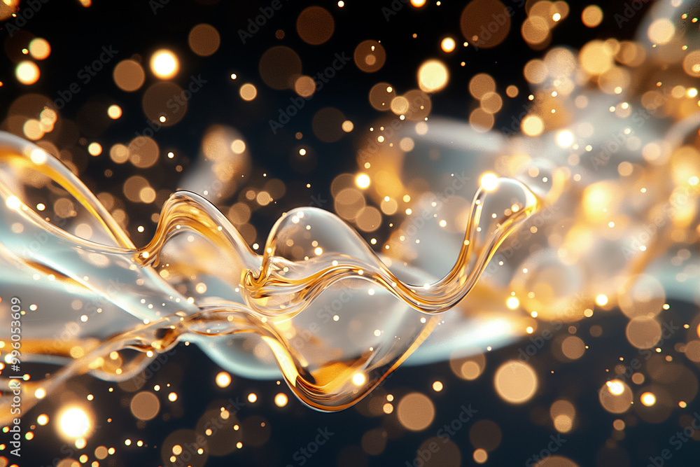 Poster this mesmerizing background showcases fluid golden waves intertwined with glimmering particles, crea