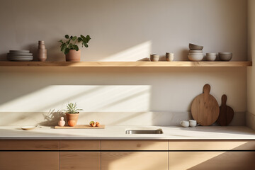 A cozy scent from wooden kitchen shelves