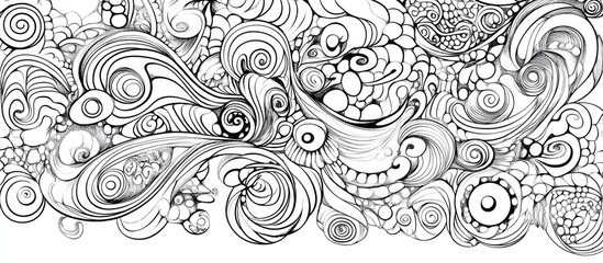 Fototapeta premium Surreal doodle abstraction for a coloring book featuring imaginative and whimsical designs on a white background