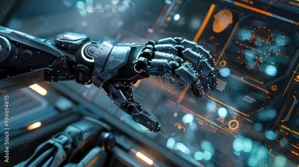 Aufkleber a robotic hand is touching a computer screen