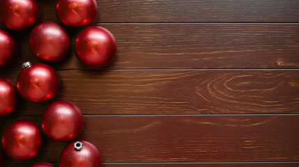 Naklejka premium Set of christmas balls on a maroon wooden background or board