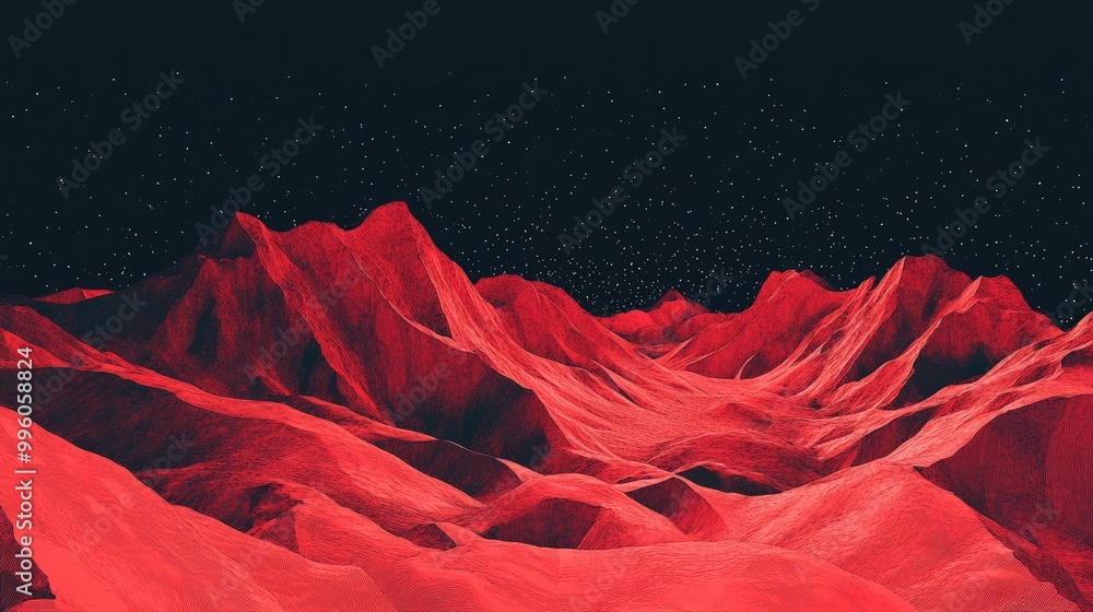 Aufkleber surreal and imaginative illustration of red mountains set against a dark background creating an illu