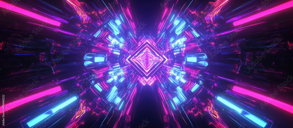 Fototapete 3d render of an abstract background featuring symmetrical kaleidoscopic structures illuminated by mu