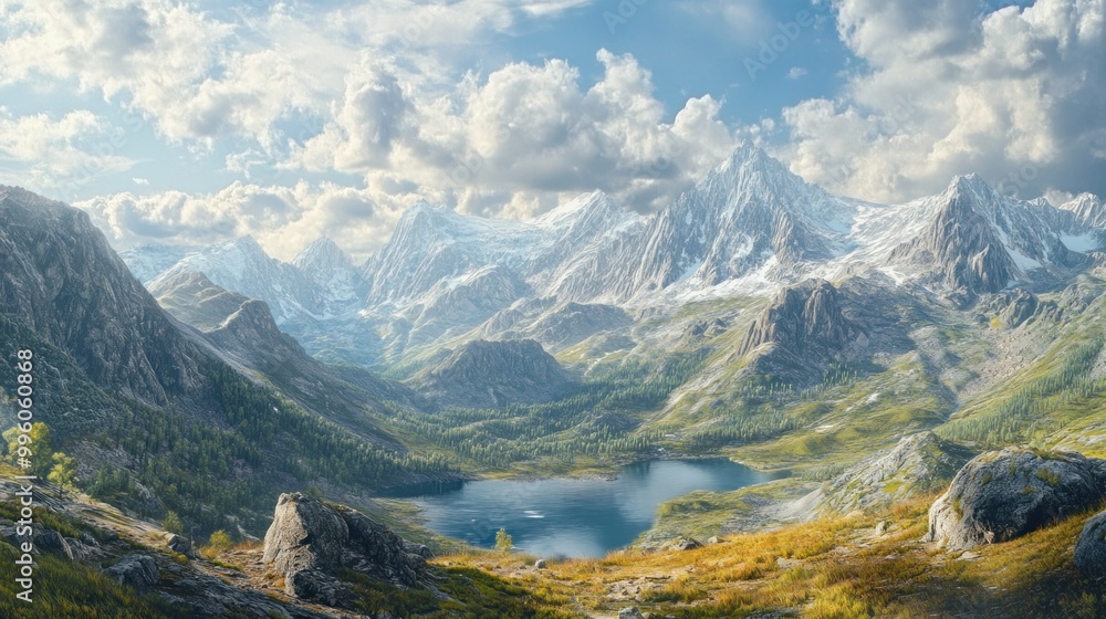 Wall mural Picturesque Mountain Landscape with a Tranquil Lake