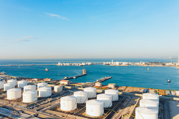 White oil tank storage chemical petroleum petrochemical refinery product at oil terminal. Oil...