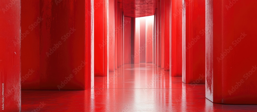 Aufkleber abstract red surreal 3d rendering featuring an architectural corridor with a vertical background sur