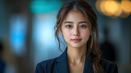 Confident Young Woman in a Black Blazer, Looking Directly at the Camera