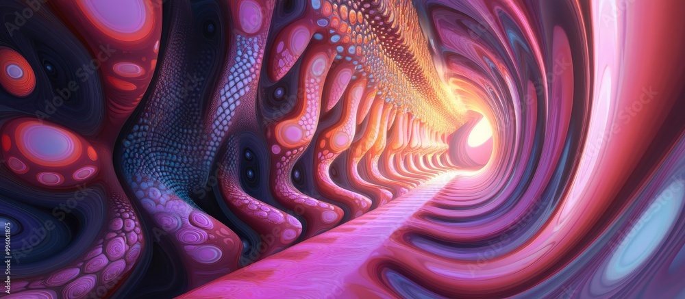 Poster abstract psychedelic artwork with a three dimensional rendered background