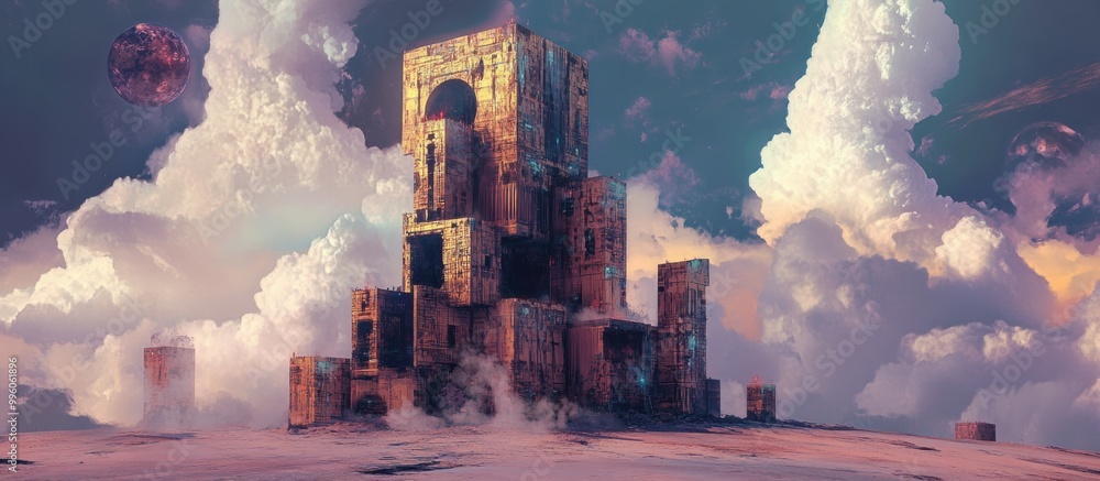 Poster surreal abstract digital illustration of an imaginative structure