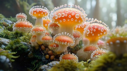 Close-Up of Delicate Orange Mushrooms in a Forest