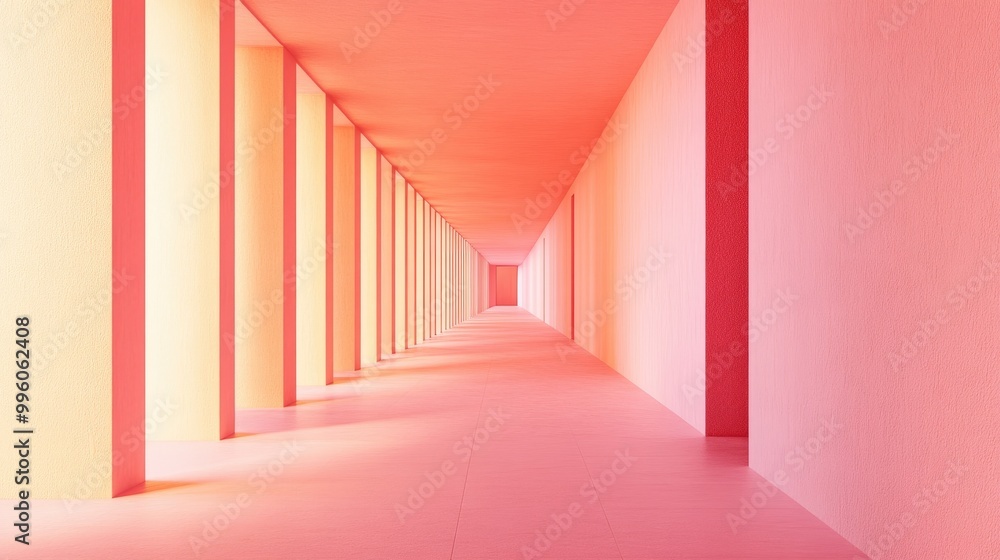 Aufkleber abstract surreal 3d render featuring an infinite corridor with a pastel pink background presenting a