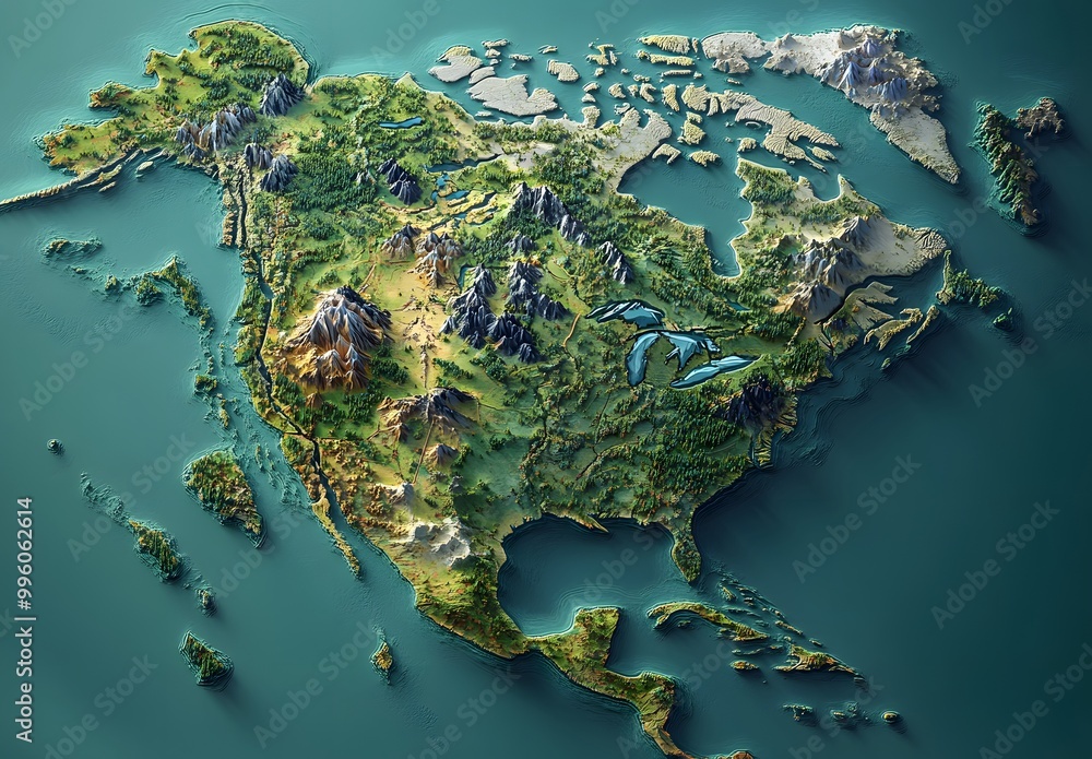 Wall mural 3D isometric map of the north America, 