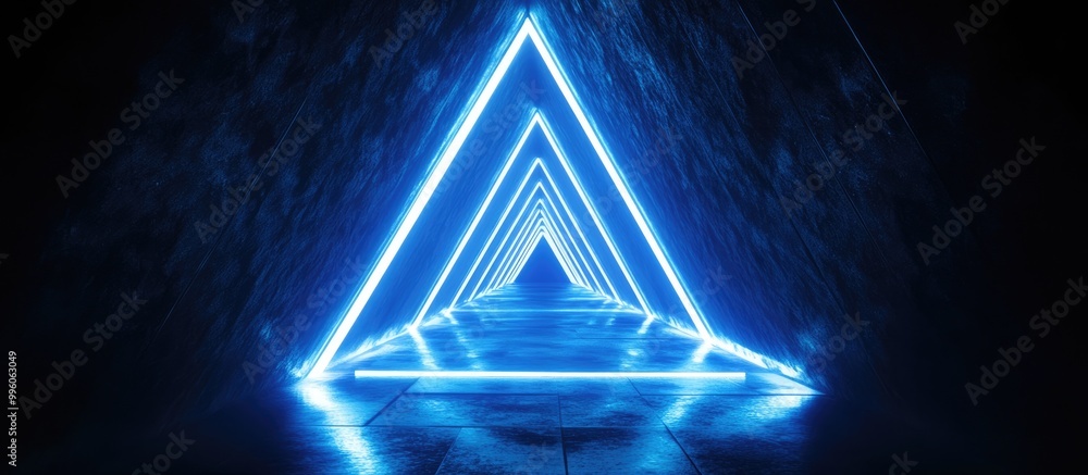 Poster abstract glowing pyramid in a dark environment surreal illuminated triangle and radiant lines creati