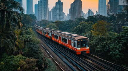 Fototapeta premium Train Traveling Through Urban Greenery