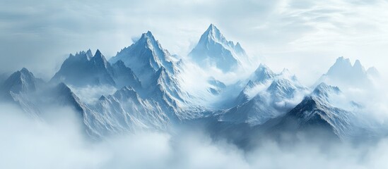 Obraz premium 3D landscape illustration featuring prominent mountain peaks set against a heavily clouded sky