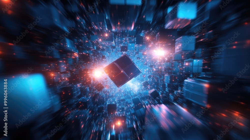 Aufkleber surreal abstract background featuring 3d rendered interstellar cubes in a panoramic view evoking a s